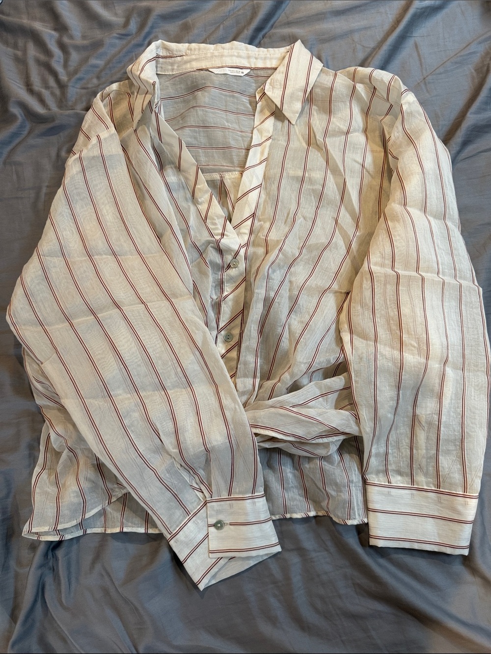 Zara Cream Button-Front Shirt Jacket with Red Stripes
